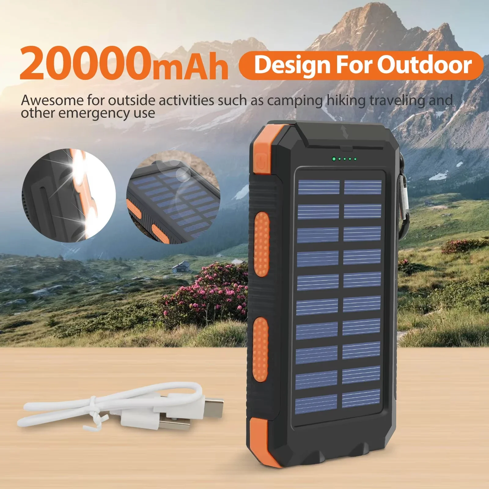 Waterproof Solar Power Bank 20 - đánh giá và giá Solar Emergency Charger